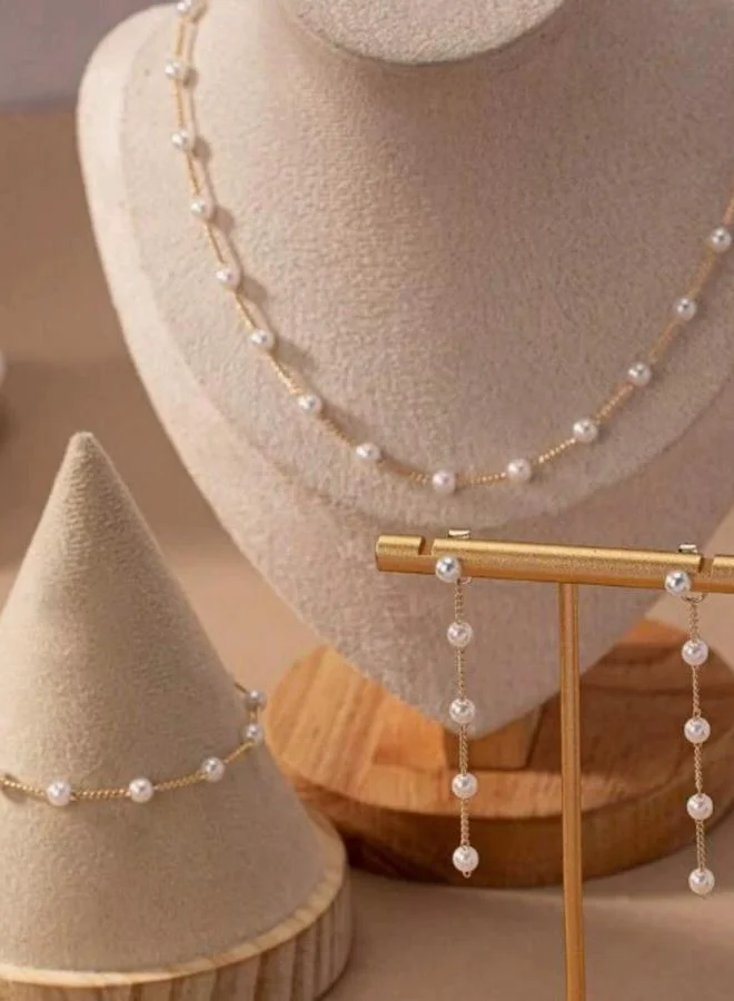 تايك تو طقم 3 قطع عقد لؤلؤ وسوار وأقراط